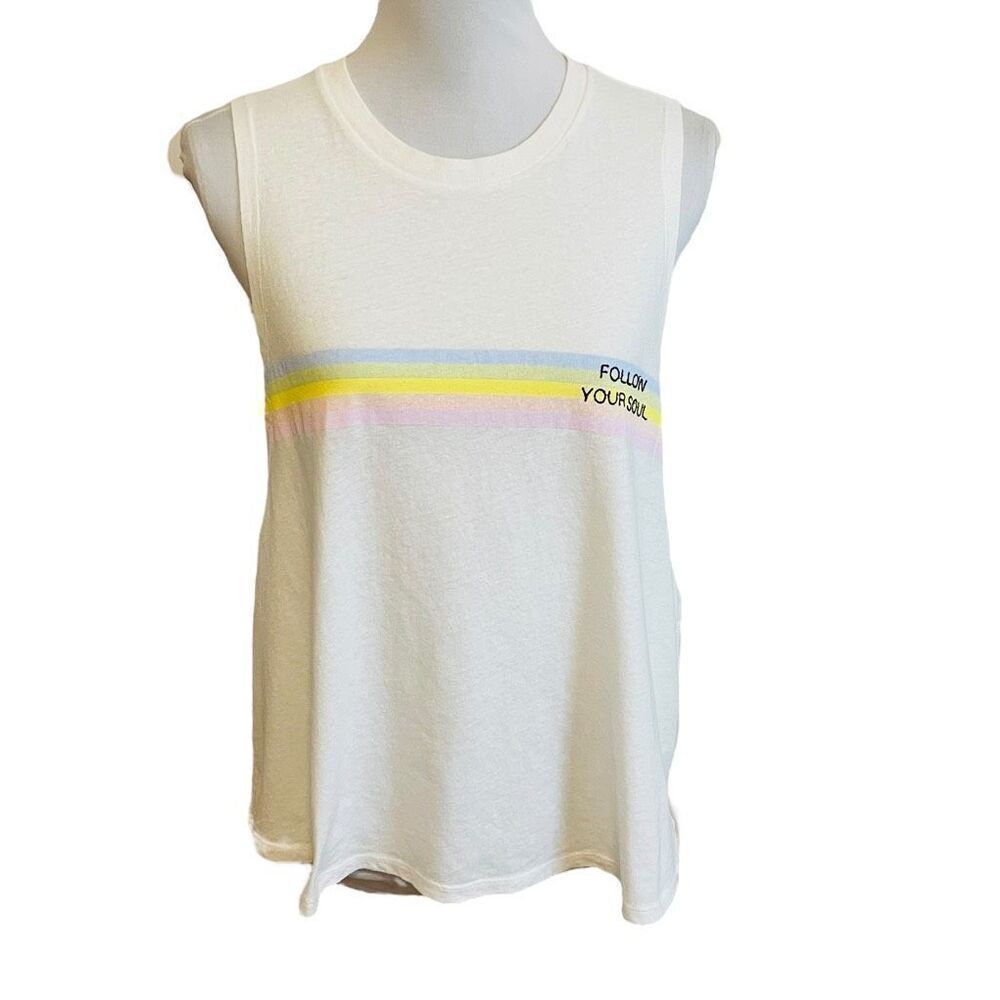 Spiritual Gangster Follow Your Soul Tank White Rainbow Size Medium